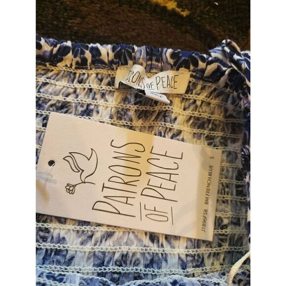 NWT Patrons of Peace Halter Jumpsuit Women's Small Printed Blue White Ikat Boho - Picture 3 of 4